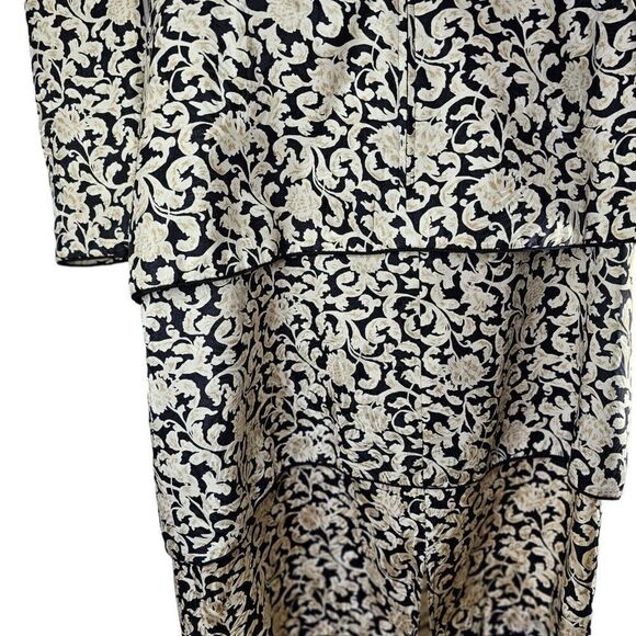 Vintage 80s Maggie London Dress Womens Size 8 Black Ivory Silk Drop Waist - Picture 7 of 9